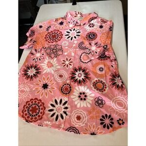 Bright Floral Button Up Top Women Large Pink New 60s 70s Retro Pattern